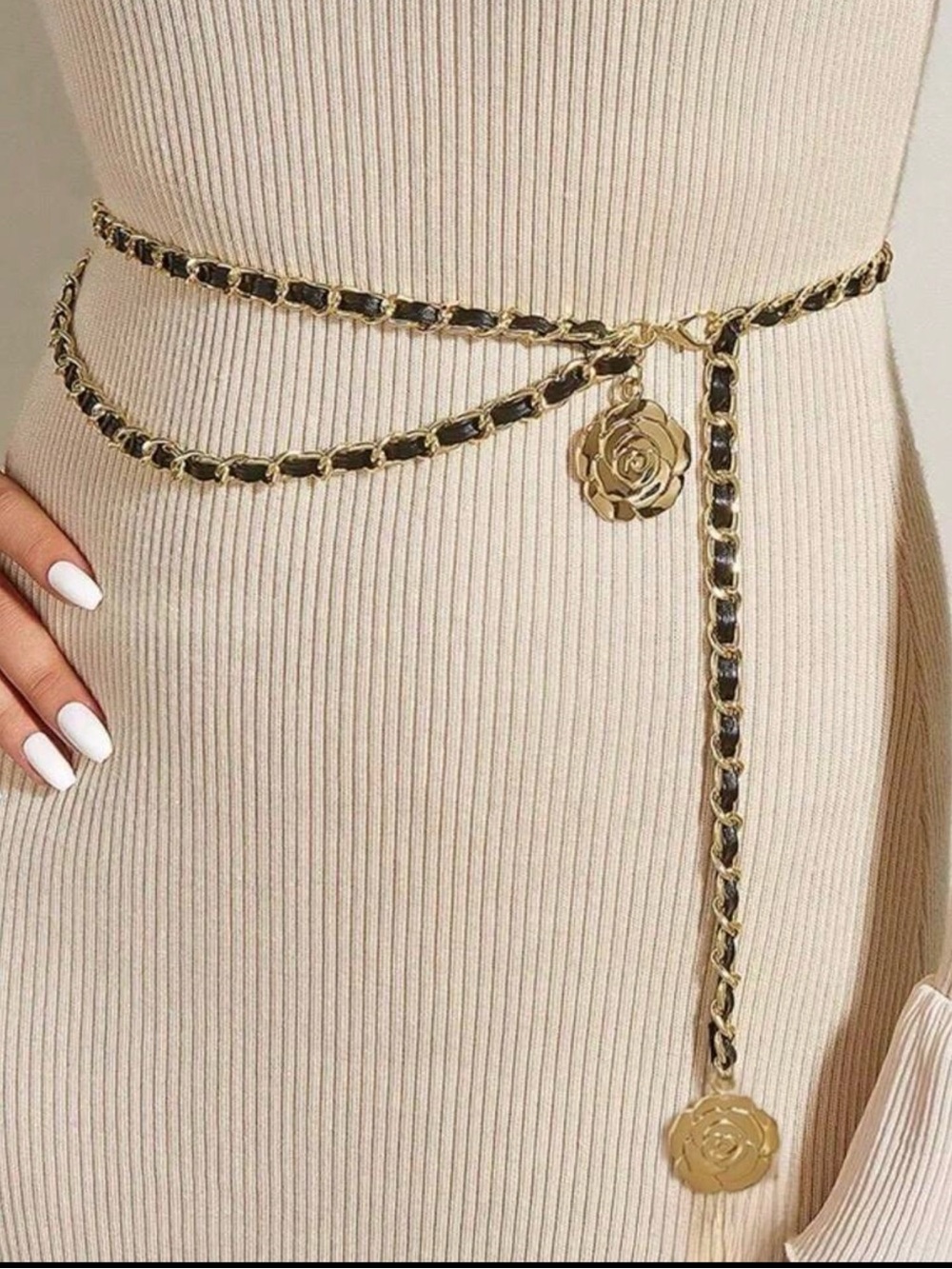2 Gold Chain Belts 1 With Rose Detail